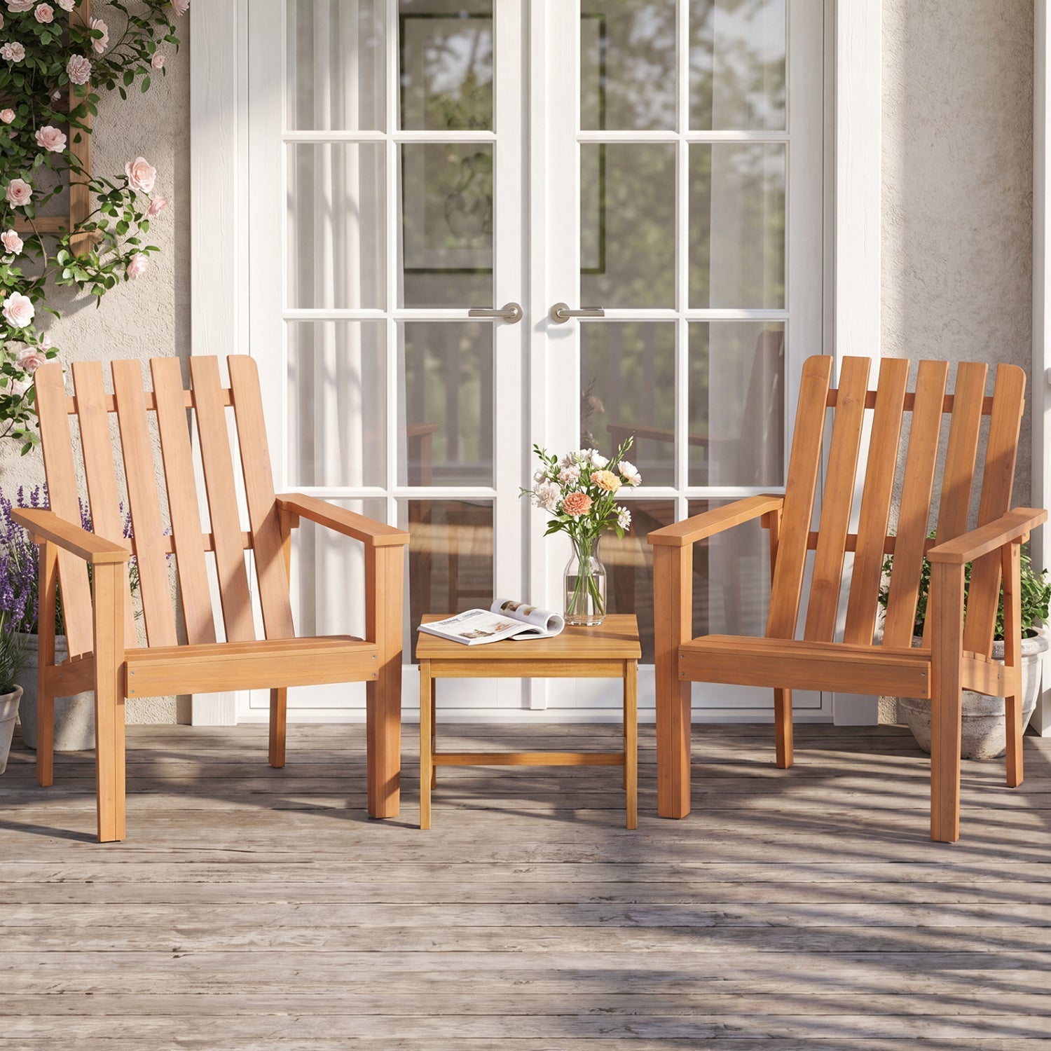 Acacia Wood Patio Dining Chair with Curved Seat & Armrests