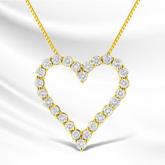 14K Yellow Gold Plated .925 Sterling Silver 2.00 Cttw Shared Prong-Set Round Brilliant-Cut Diamond Open Heart 18" Pendant Necklace (K-L Color, I2-I3 Clarity)
