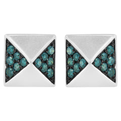 14K White Gold 1/4 Cttw Treated Blue Diamond Pyramid Stud Earring (Blue Color, SI1-SI2 Clarity)