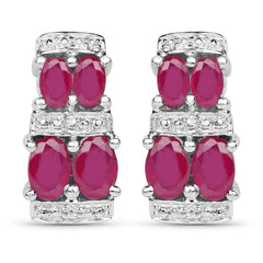 3.20 Carat Glass Filled Ruby .925 Sterling Silver Earrings