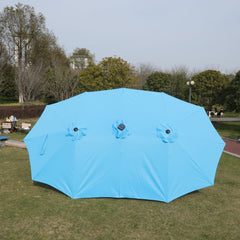 15 x 9 ft Double-Sided Outdoor Market Umbrella with Lights and Base – Blue