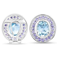 6.30 Carat Genuine Blue Topaz and Tanzanite .925 Sterling Silver Earrings