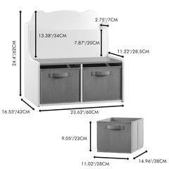 Bookshelf With Storage Bins, Bookcase With Book Display Shelf And 2 Bins, Cute Bear Shaped Backboard, Toy Organizer - White