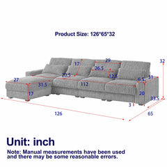 126-Inch Corduroy With Cup Holder Super Large L-Shaped Sofa