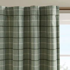 Plaid Rod Pocket and Back Tab Curtain Panel with Fleece Lining Green 50x84