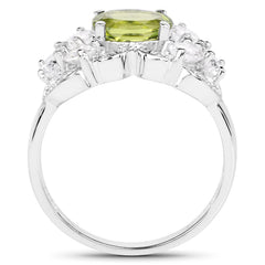 2.70 Carat Genuine Peridot and White Zircon .925 Sterling Silver Ring