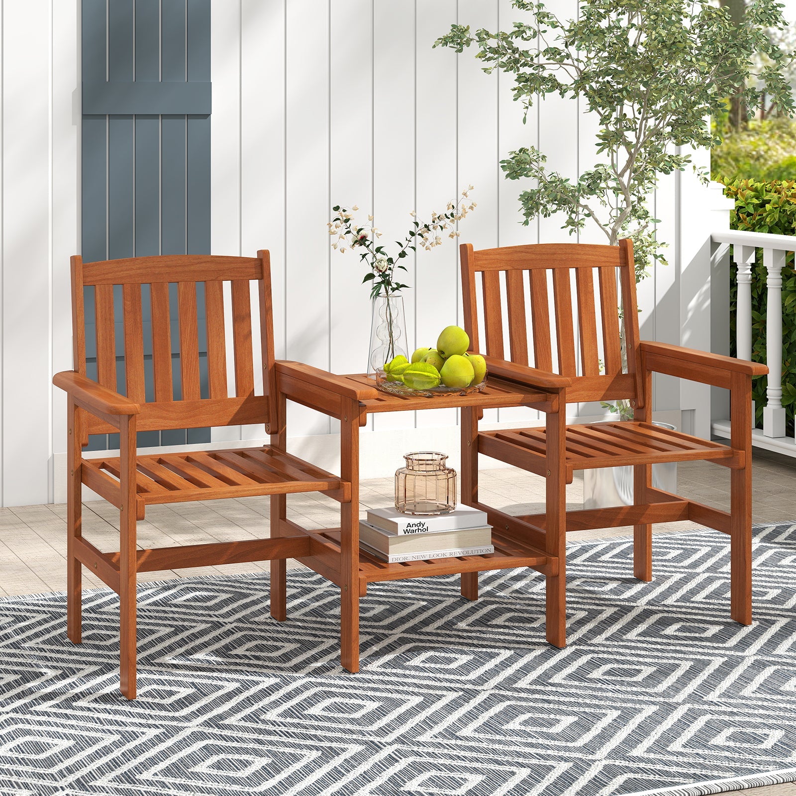 2-Seater Outdoor Patio Furniture Set with 1.57 Inch Umbrella Hole