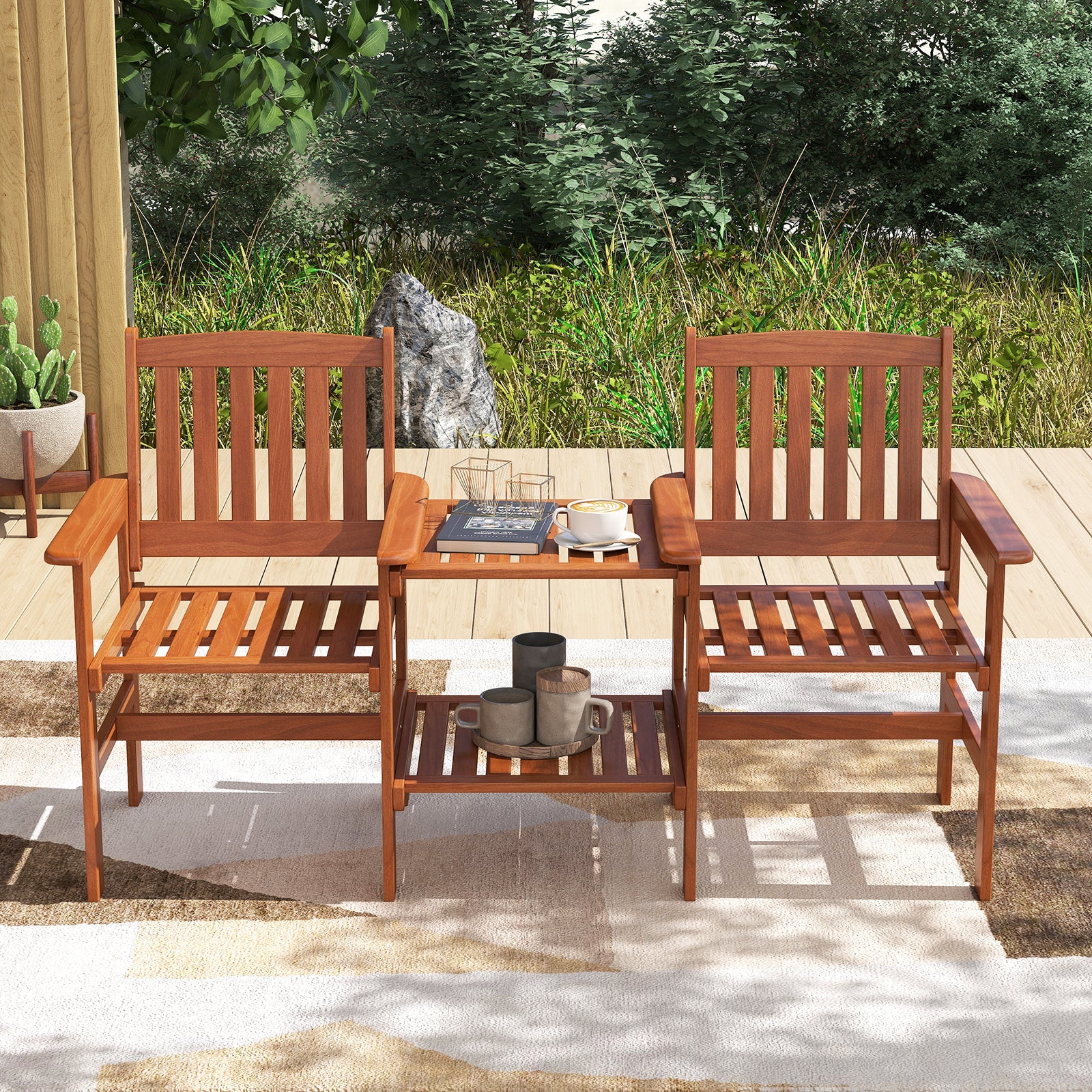 2-Seater Outdoor Patio Furniture Set with 1.57 Inch Umbrella Hole