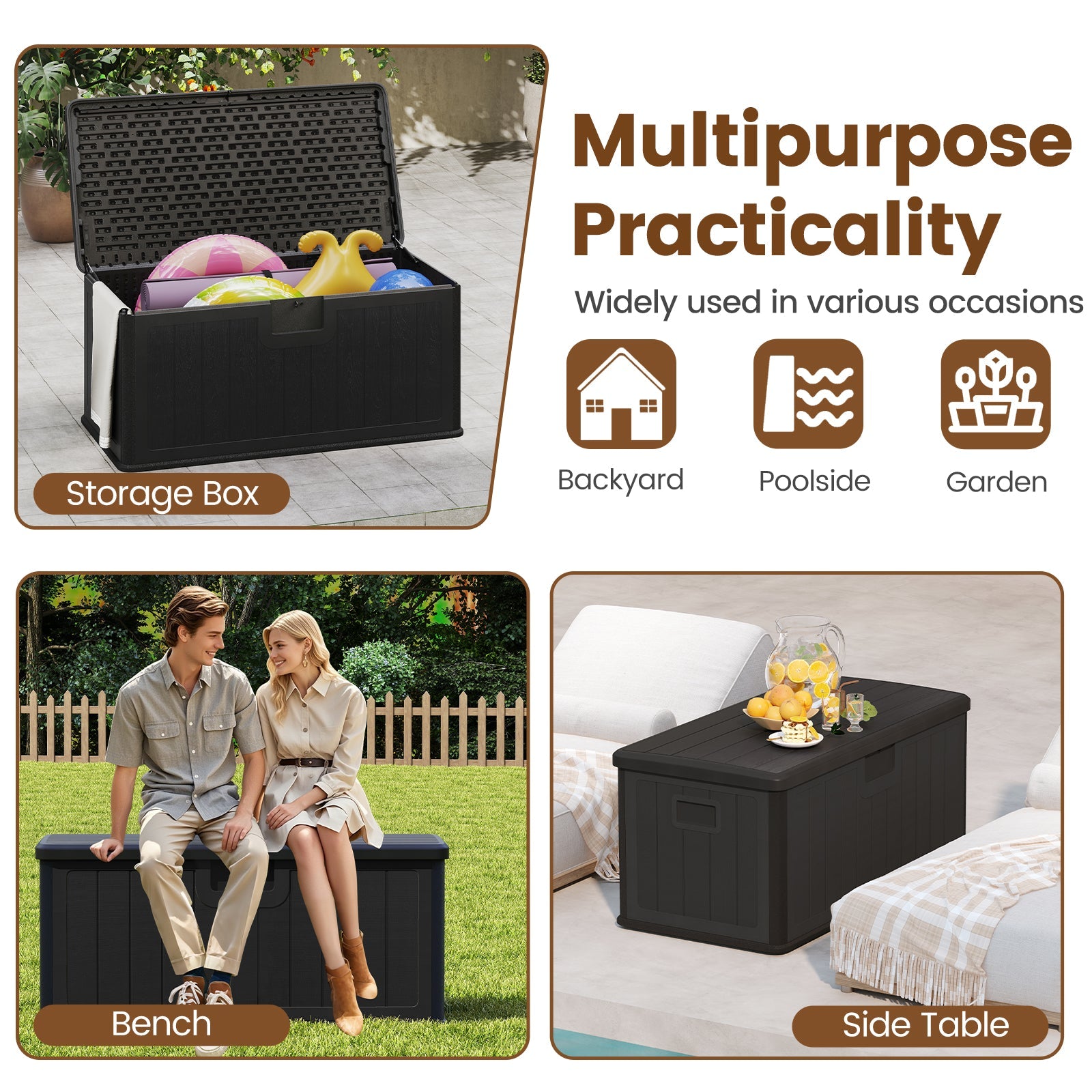 100 Gallon Large Deck Box with Lockable Lid for Patio