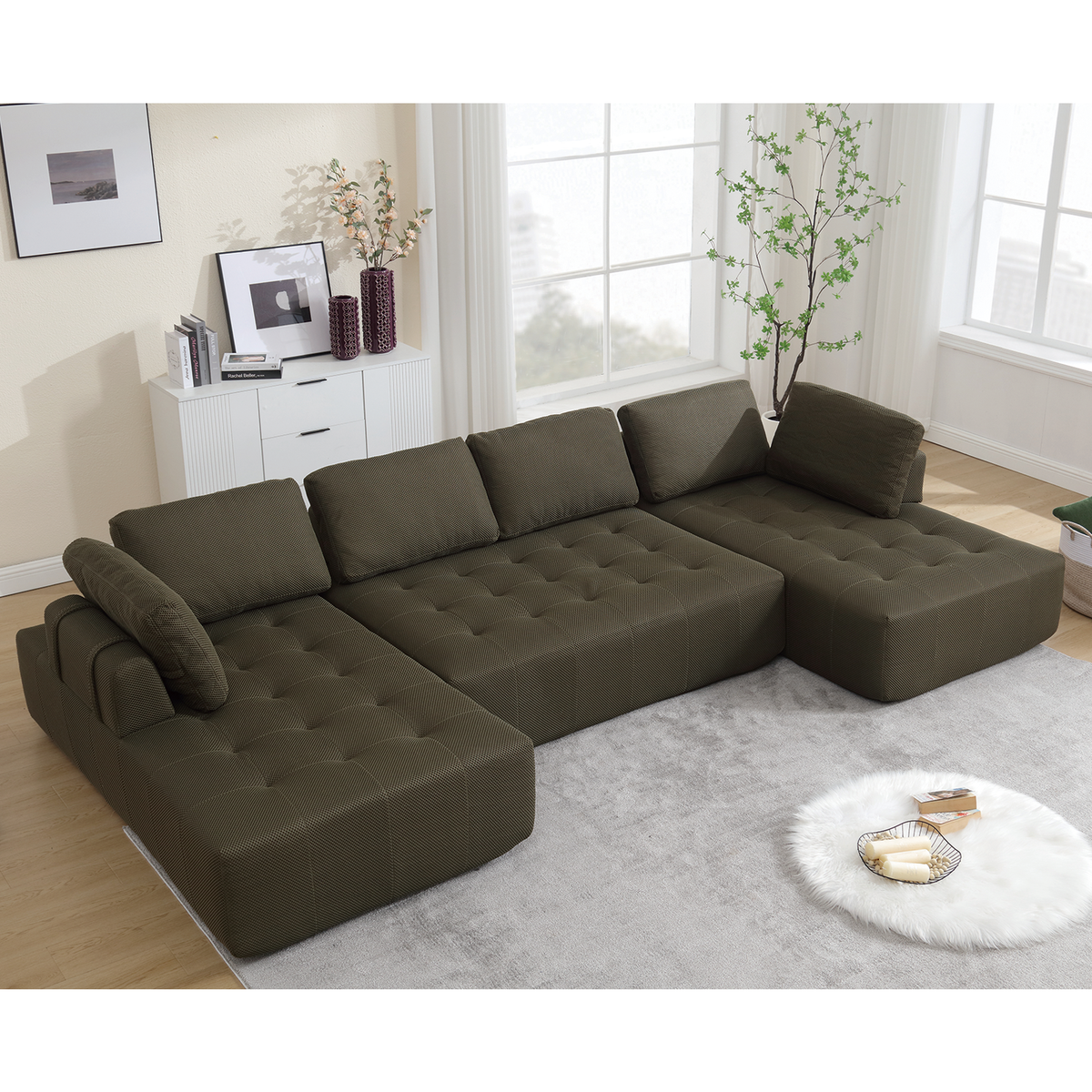 138.5" Modular Combination U-Shaped Sofa in Green