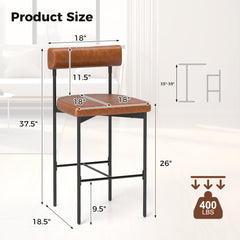 20 Inch Upholstered Bar Stools Set of 2 Counter Height Bar Chairs with  Backrest-Brown