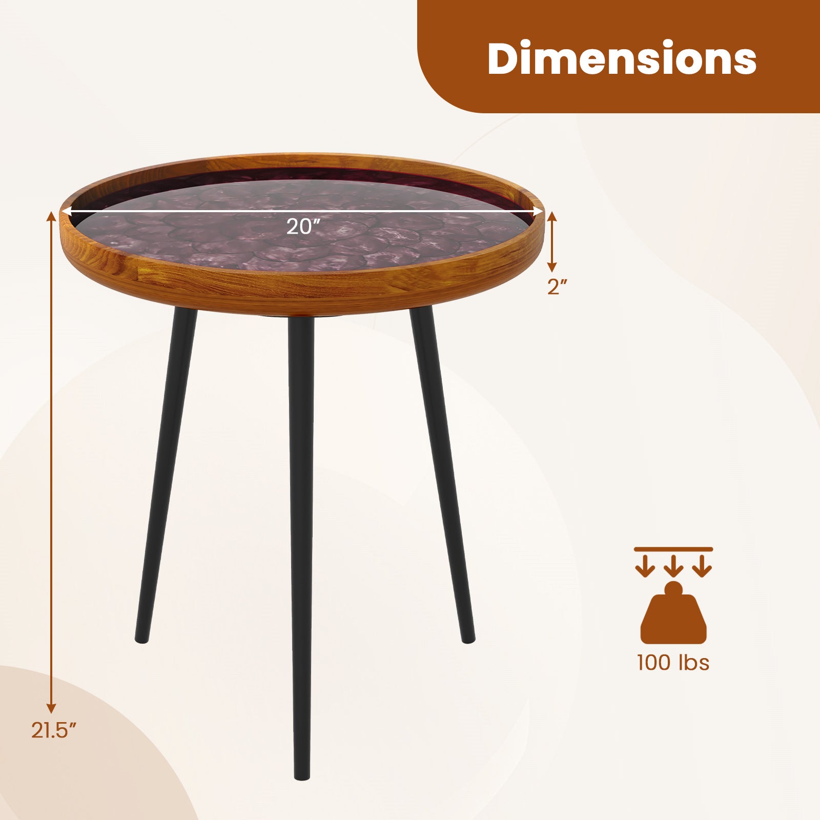 Round Sea Shell End Table with Epoxy Resin Finish