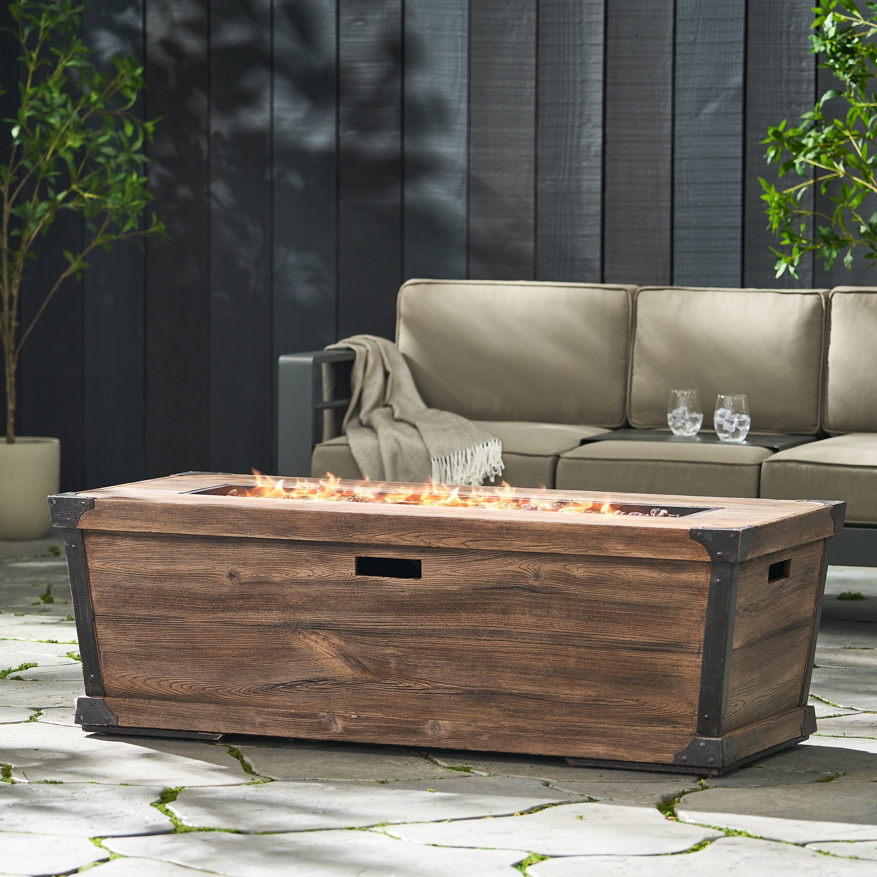 56" Outdoor Patio Rectangle Gas Burning MgO Fire Pit