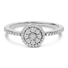 Sterling Silver 1/5 Cttw Diamond Round Motif Halo Ring
