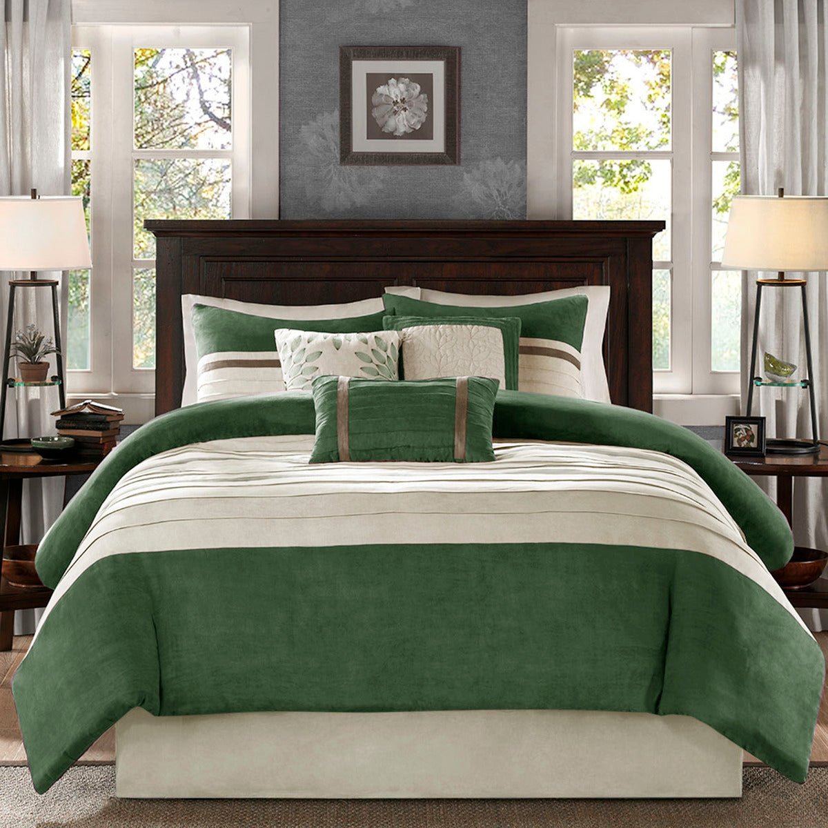 7 Pc Pieced Faux Suede Comforter Set Green King