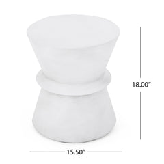 Outdoor Lightweight Concrete End Table with Hourglass Structure, Antique White