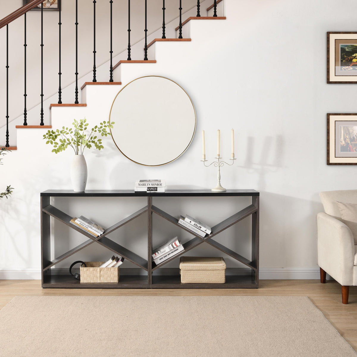 Modern X-Frame Console Table – Elegant Entryway and Office Storage