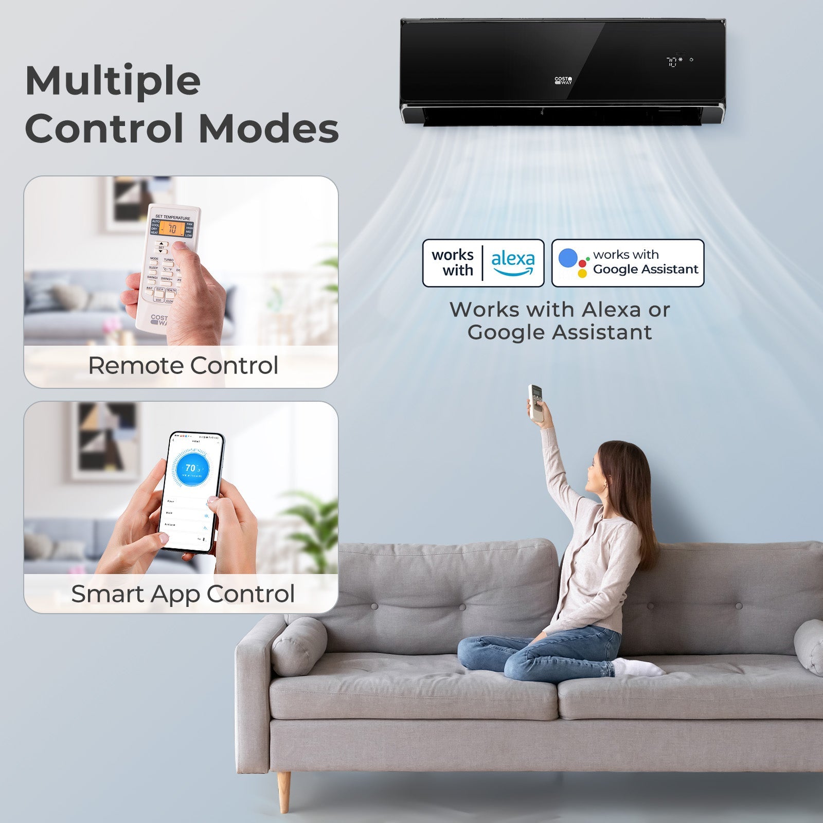 Energy Star Certified 24000 BTU 21 SEER2 208-230V Mini Split Air Conditioner and Heater Black Wifi Enabled