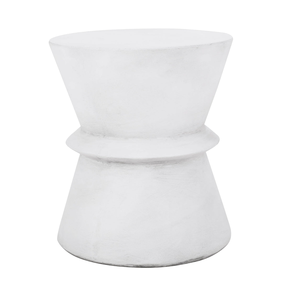 Outdoor Lightweight Concrete End Table with Hourglass Structure, Antique White