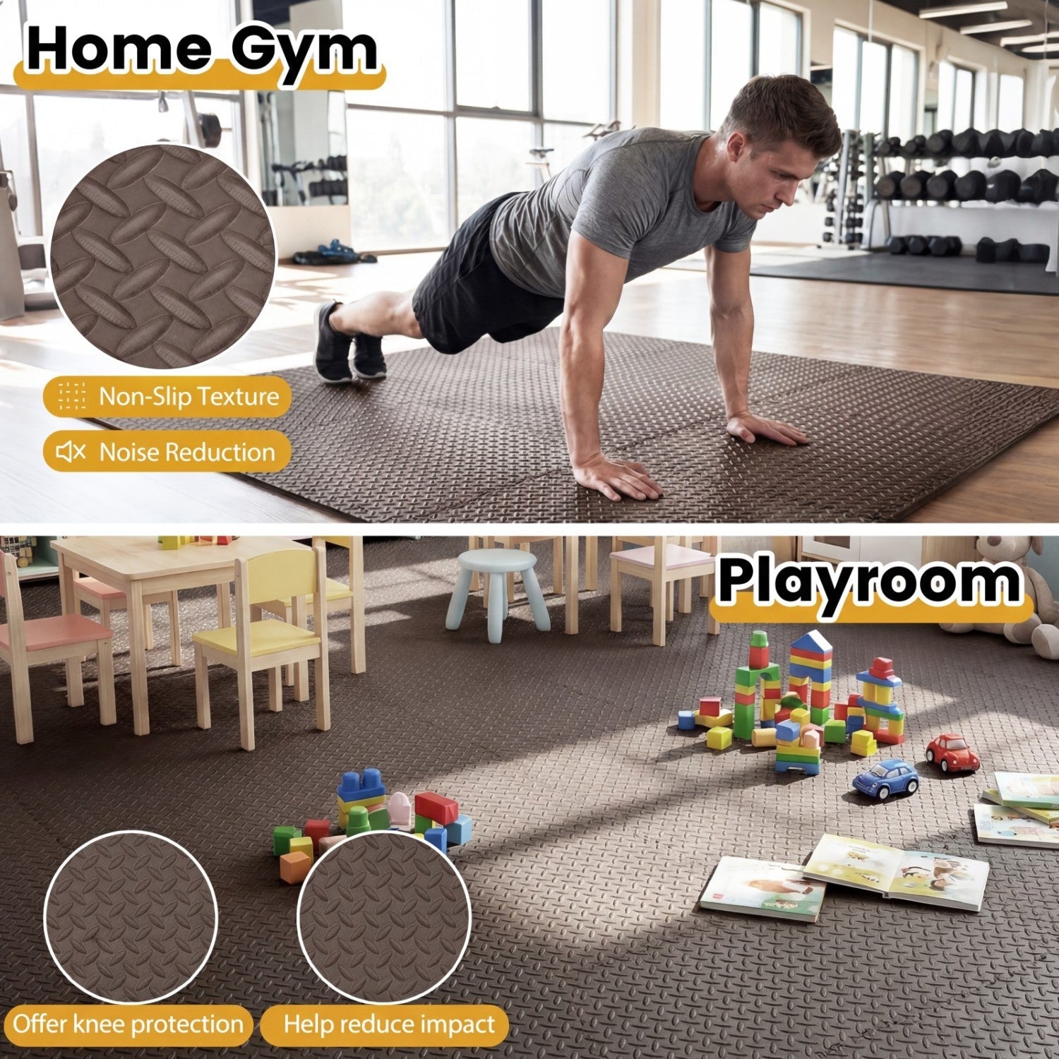 Puzzle Exercise Floor Mats 1/2 Inch Thick - 24 Tiles