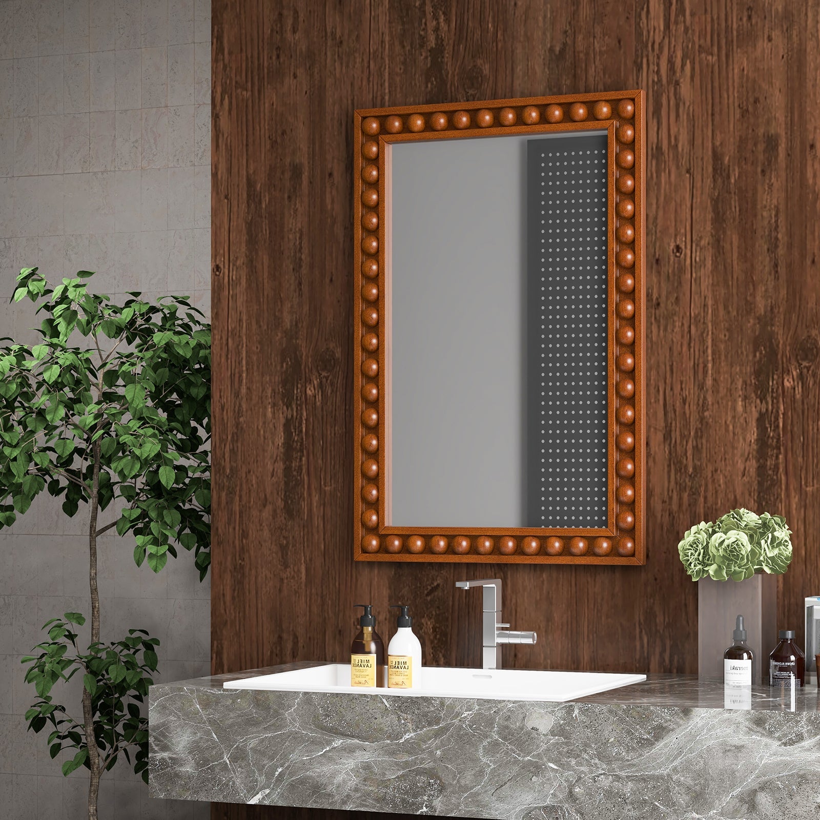24 x 36 Inches Rustic Wall Mirror with Solid Wood Frame for Living Room  Bedroom-Brown