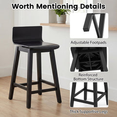 24.5 Inch Swivel Wooden Bar Stools Set of 4 with Rubber Wood Legs and Low Back