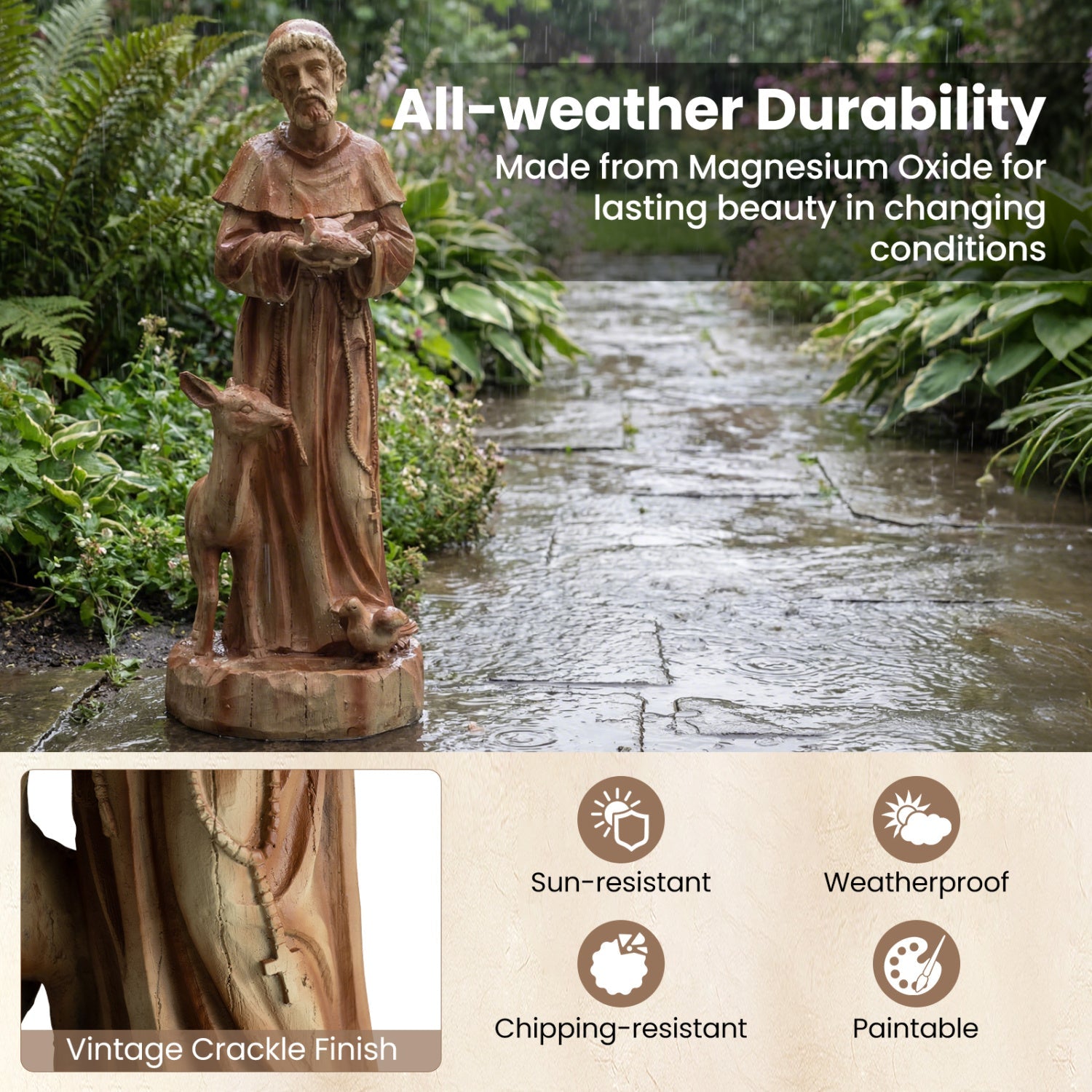 24.5 inch St. Francis Statue with Bird Feeder Saint Francis of Assisi with Animals Sculpture
