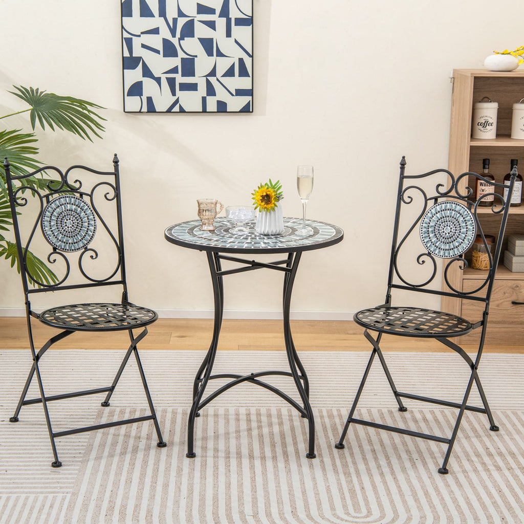 24 Inch Patio Bistro Table with Ceramic Tile Tabletop-Blue