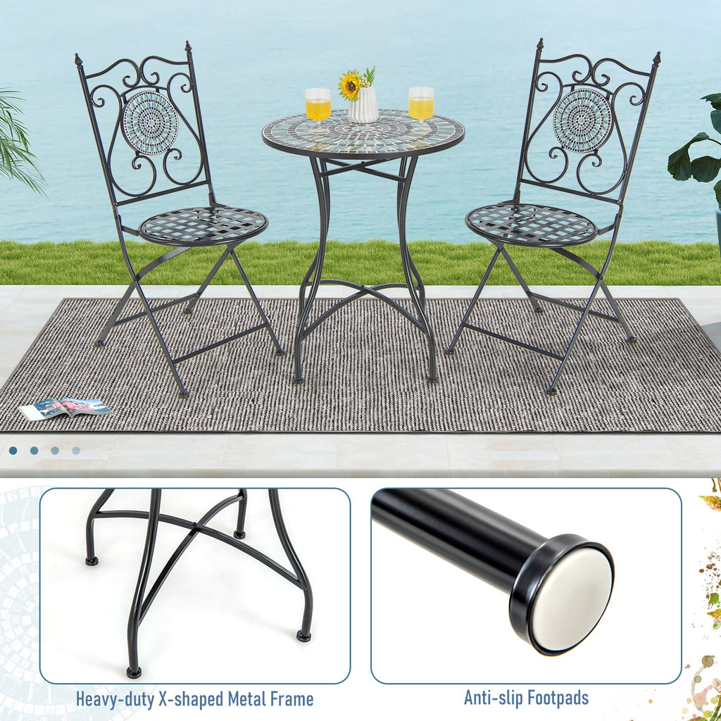 24 Inch Patio Bistro Table with Ceramic Tile Tabletop-Blue