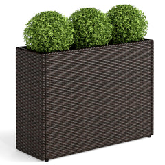 24 Inch Tall Raised Garden Bed All-Weather PE Rattan Wicker Flowerpot with Liner