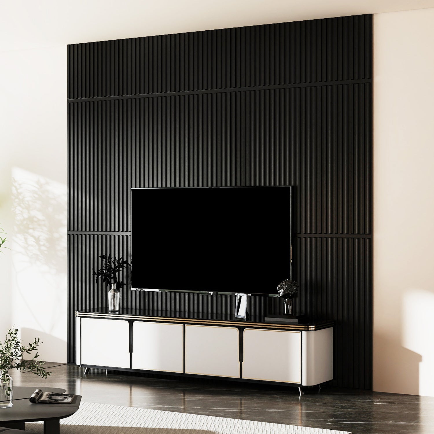 24-Pack PVC Slat Wall Panels for Interior Wall Decoration for Living Room and TV Background