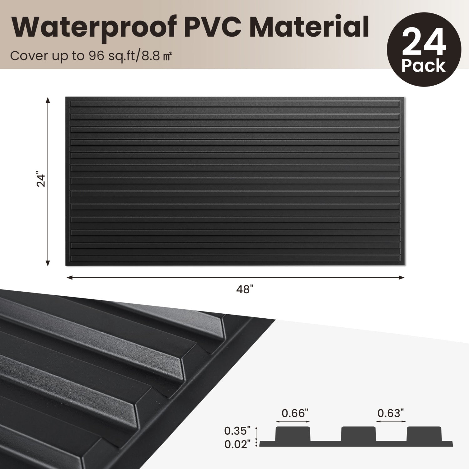 24-Pack PVC Slat Wall Panels for Interior Wall Decoration for Living Room and TV Background
