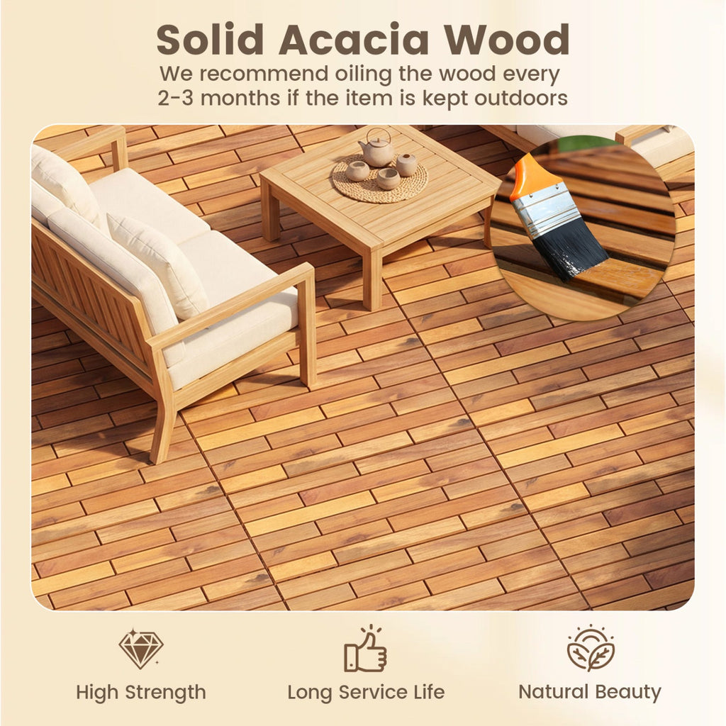 Acacia Wood Interlocking Deck Tiles 24x12 Inch - 24 Pack