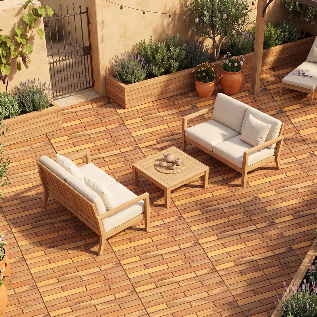 Acacia Wood Interlocking Deck Tiles 24x12 Inch - 48 Pack