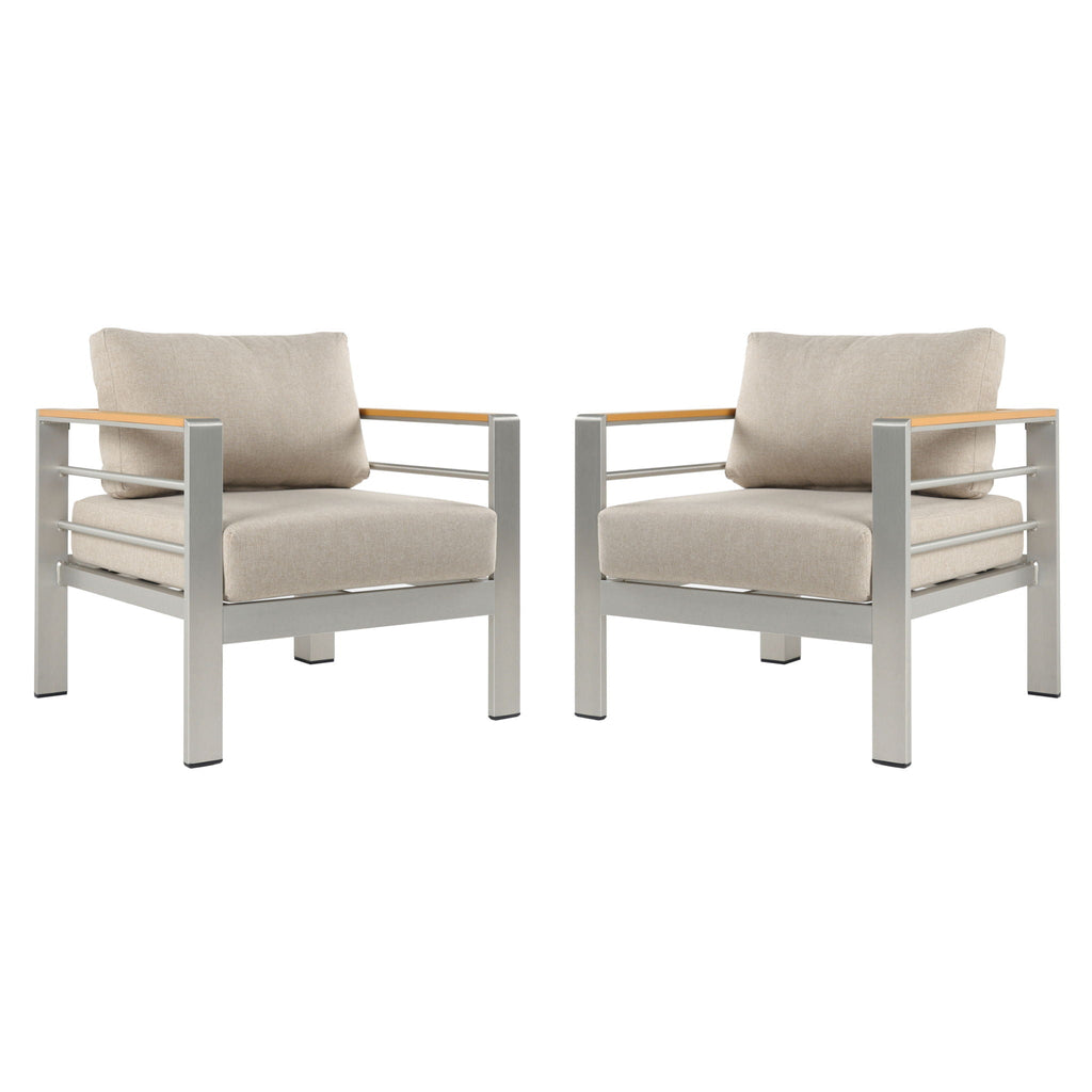 Cora - Outdoor Aluminum Club Chair Set Frame With Cushion Durable And Stylish Seating For Patio - Beige / Natural / Silver