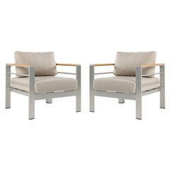 Cora - Outdoor Aluminum Club Chair Set Frame With Cushion Durable And Stylish Seating For Patio - Beige / Natural / Silver