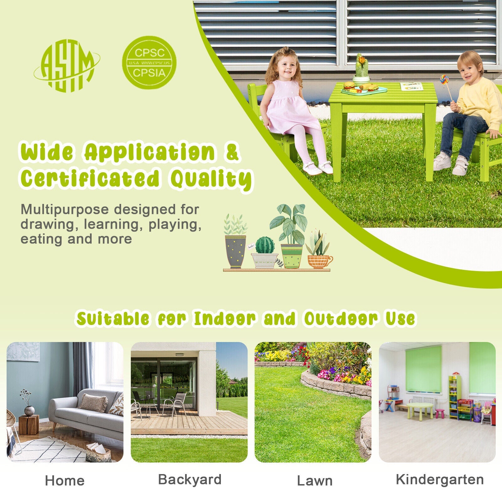 25.5 Inch Square Kids Activity Play Table-Green