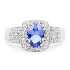 1.42 Carat Genuine Tanzanite & White Topaz .925 Sterling Silver Ring