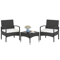 3-Piece Patio Furniture Set Rattan Bistro Chairs with Table-Beige