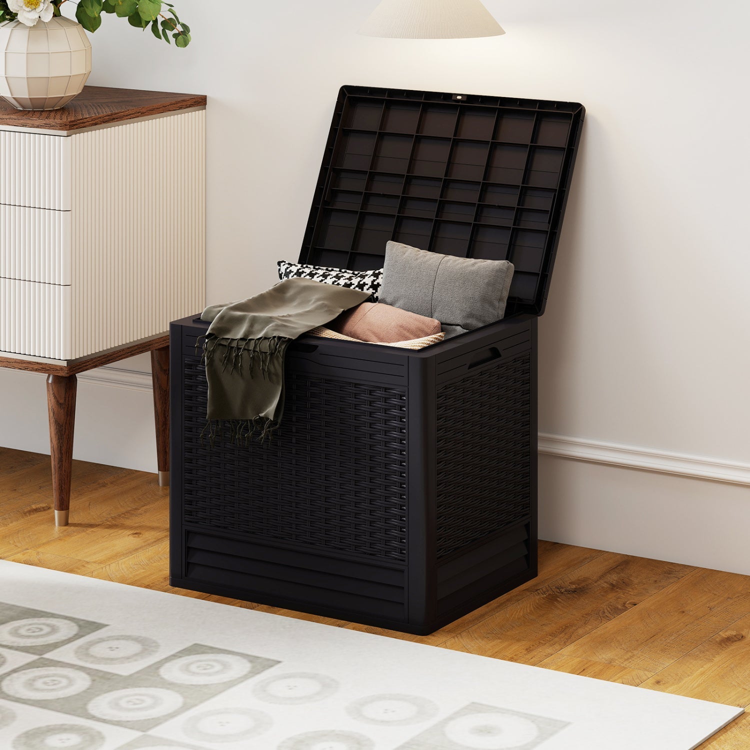 25 Gallon Outdoor Storage Box with Rattan Pattern