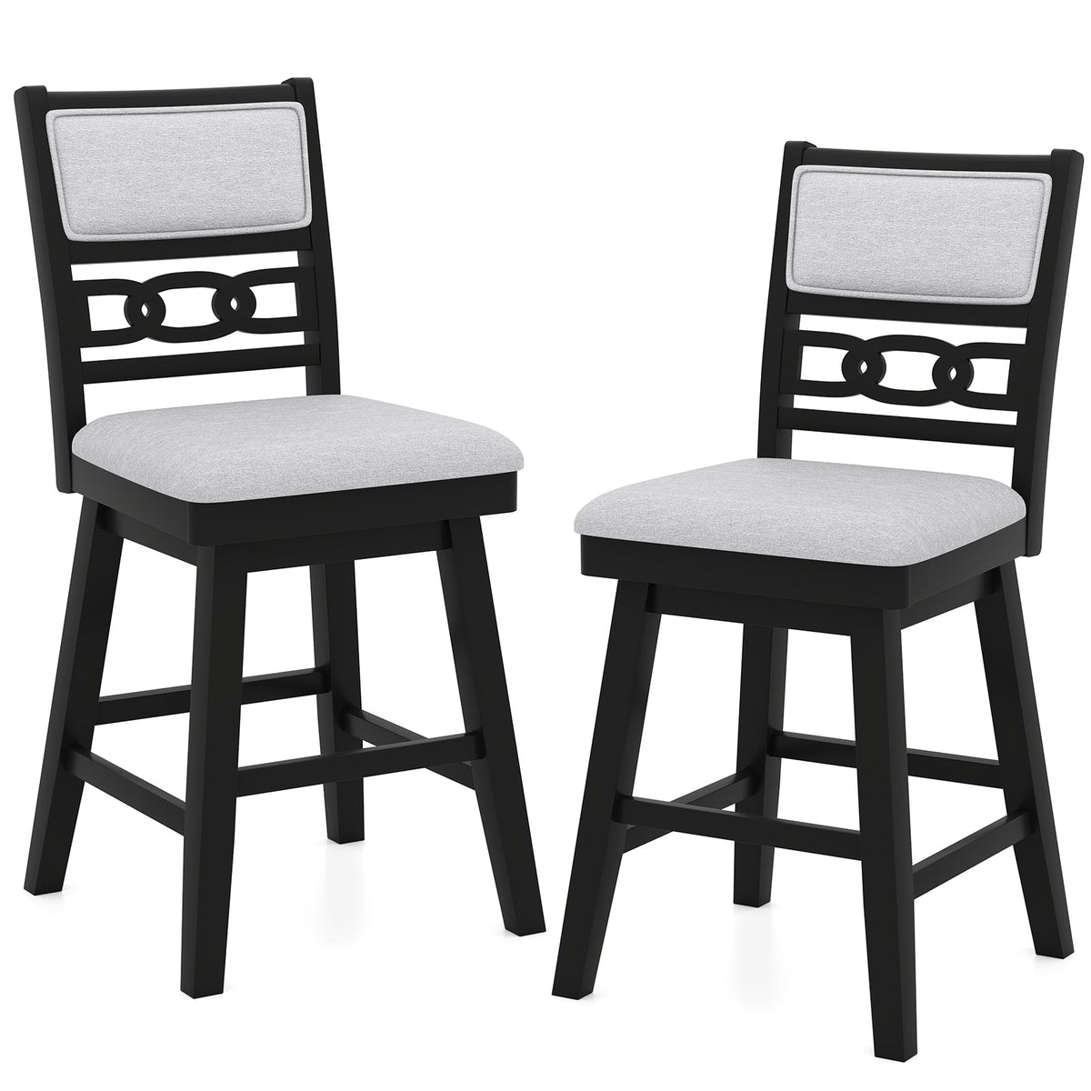 25 Inch Bar Stools Set of 2 with Upholstered Backrest and 360¬∞ Rotation Seat-Black
