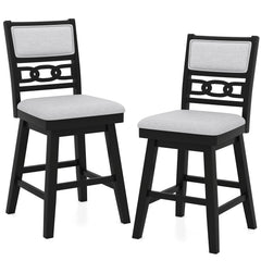 25 Inch Bar Stools Set of 2 with Upholstered Backrest and 360¬∞ Rotation Seat-Black