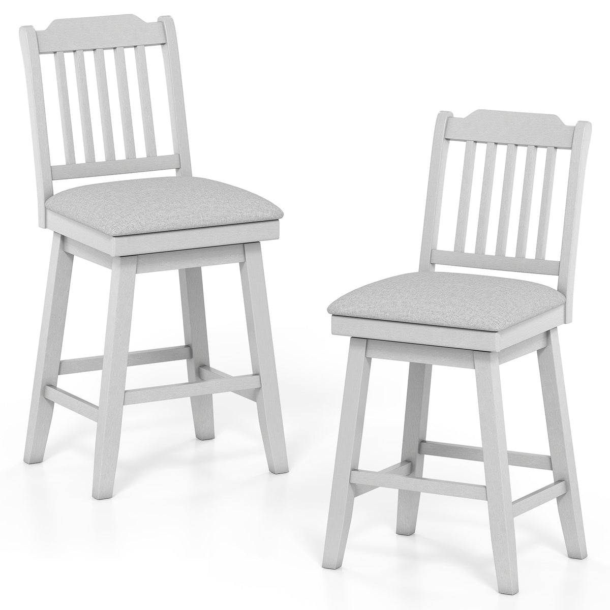 25 inch Modern Bar Stools Set of 2 with Upholstered Swivel Seat-Gray