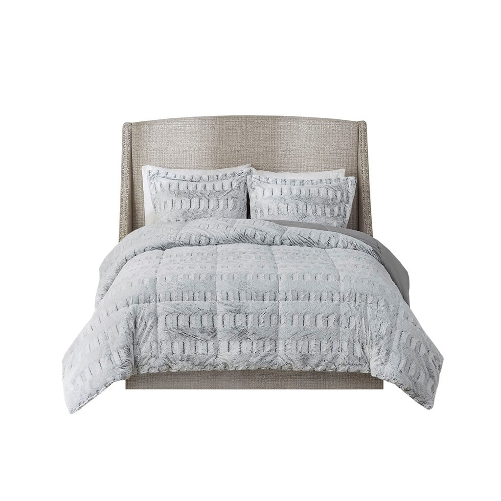Full/Queen Back Print Long Fur Comforter Mini Set