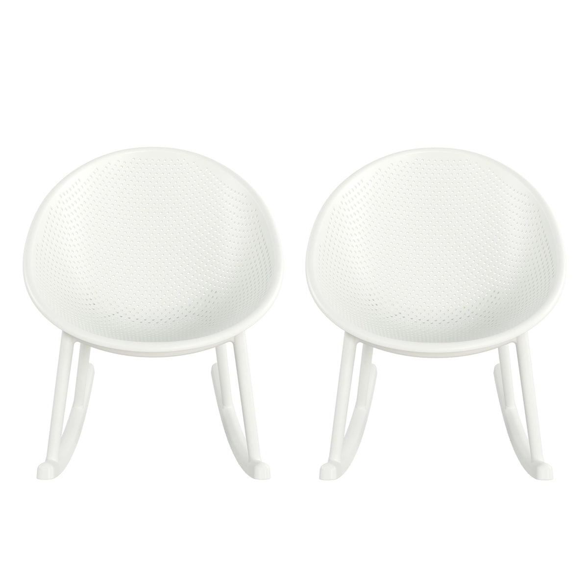 Modern Gable Rocking Chair Set of 2 in White Plastic with Weather-Resistant Features