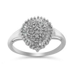 10K White Gold 1/2 Cttw Round & Baguette Cut Diamond Pear Shaped Domed PavÃ© Cluster with Halo Cocktail Ring (H-I Color, SI1-SI2 Clarity) - Size 5