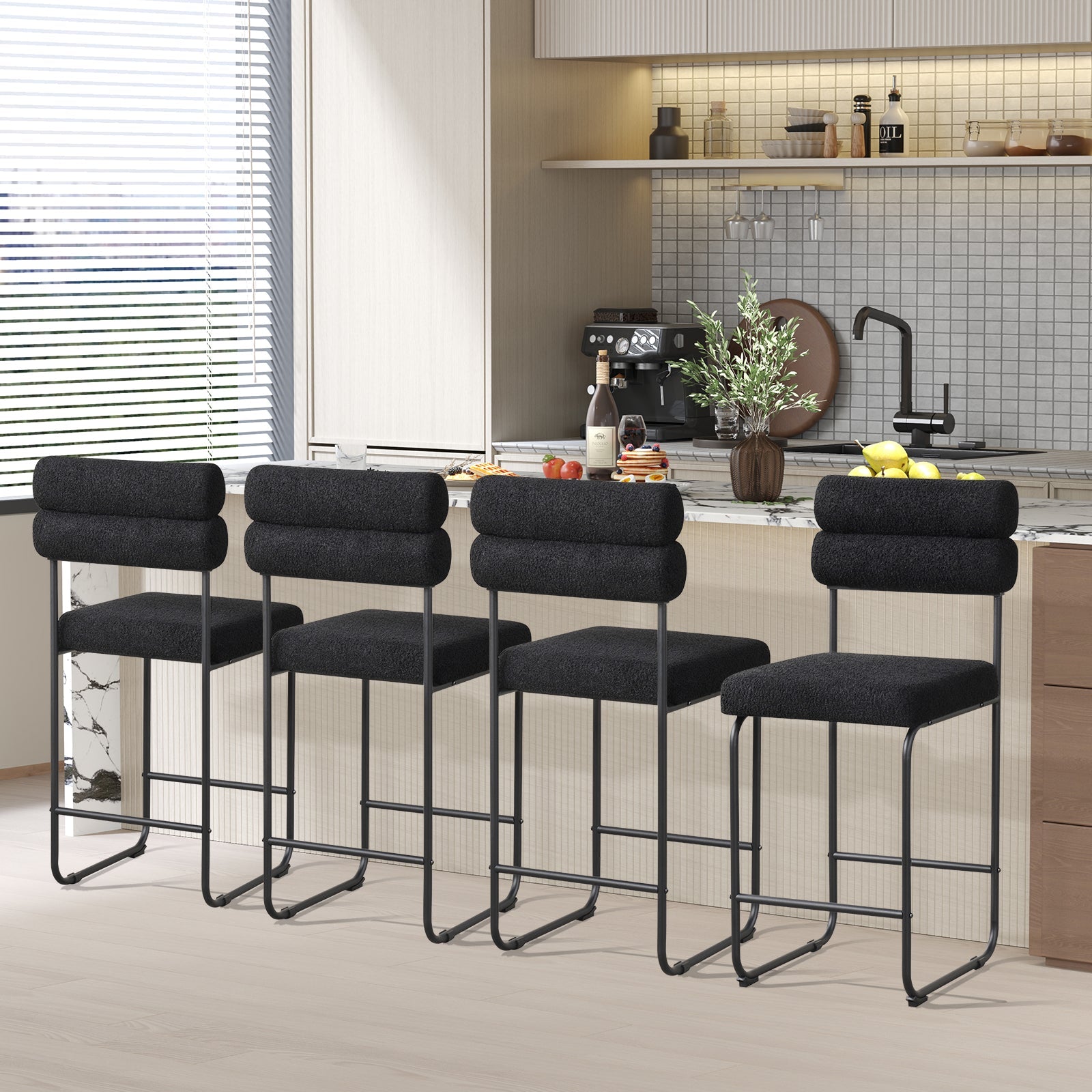 26 Inch Counter Height Bar Stools Set of 2 with Metal Frame and Footrest-Black