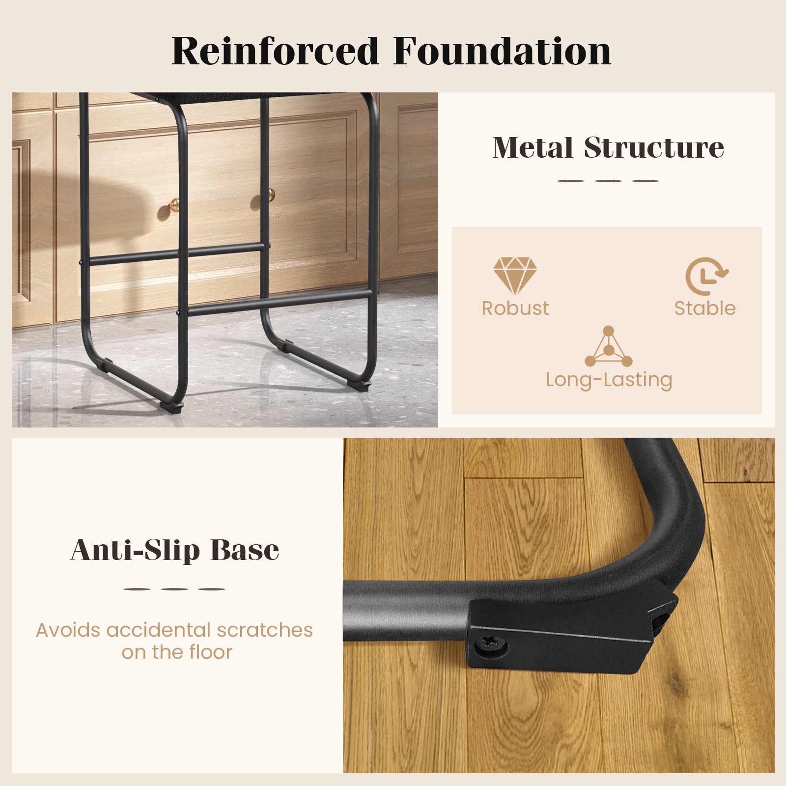 26 Inch Counter Height Bar Stools Set of 2 with Metal Frame and Footrest-Black