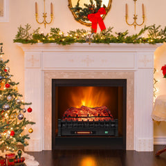 26 Inch WiFi Infrared Quartz Electric Fireplace Insert Logs Heater with Realistic Pinewood Logs-Black