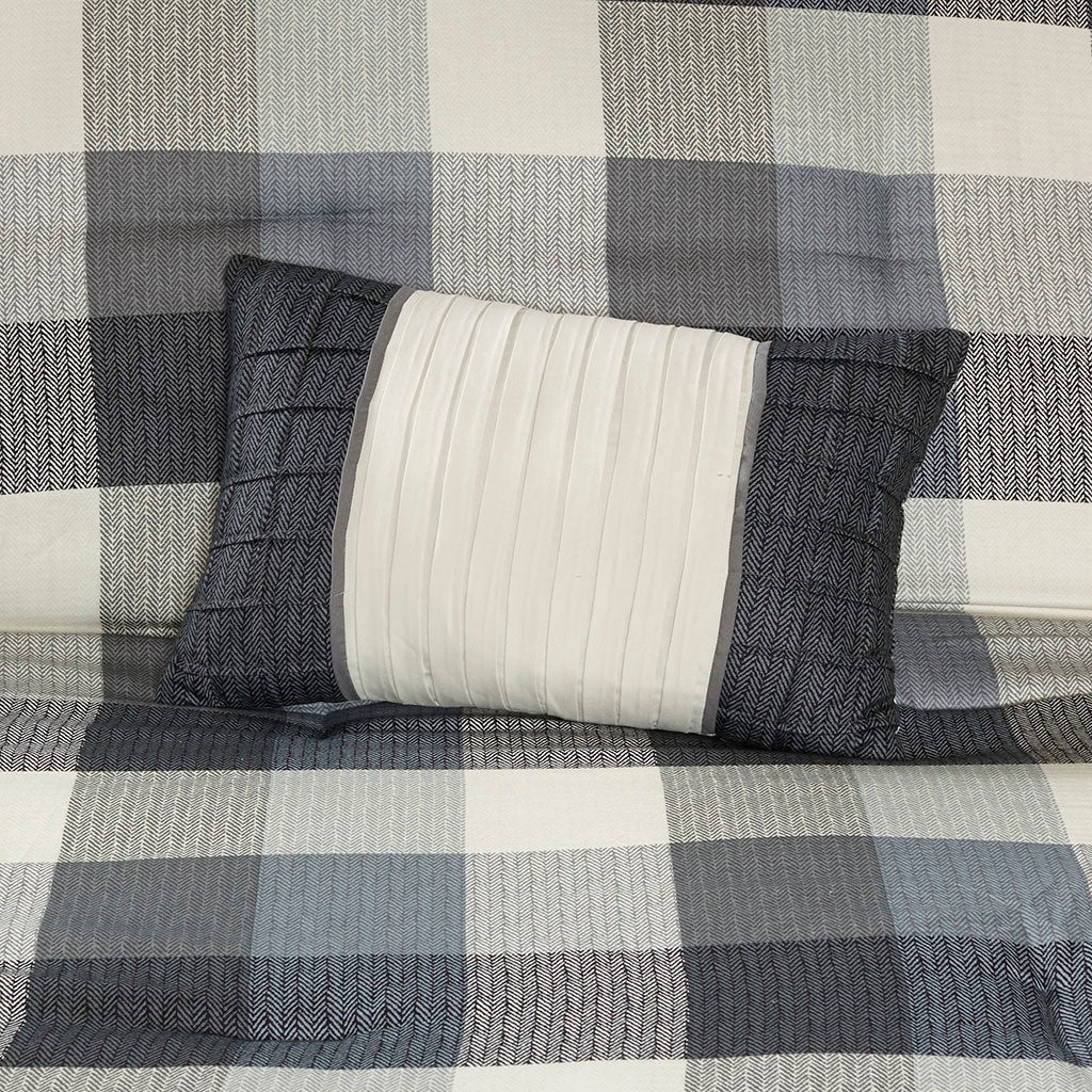 7 Piece Herringbone Comforter Set Grey Queen
